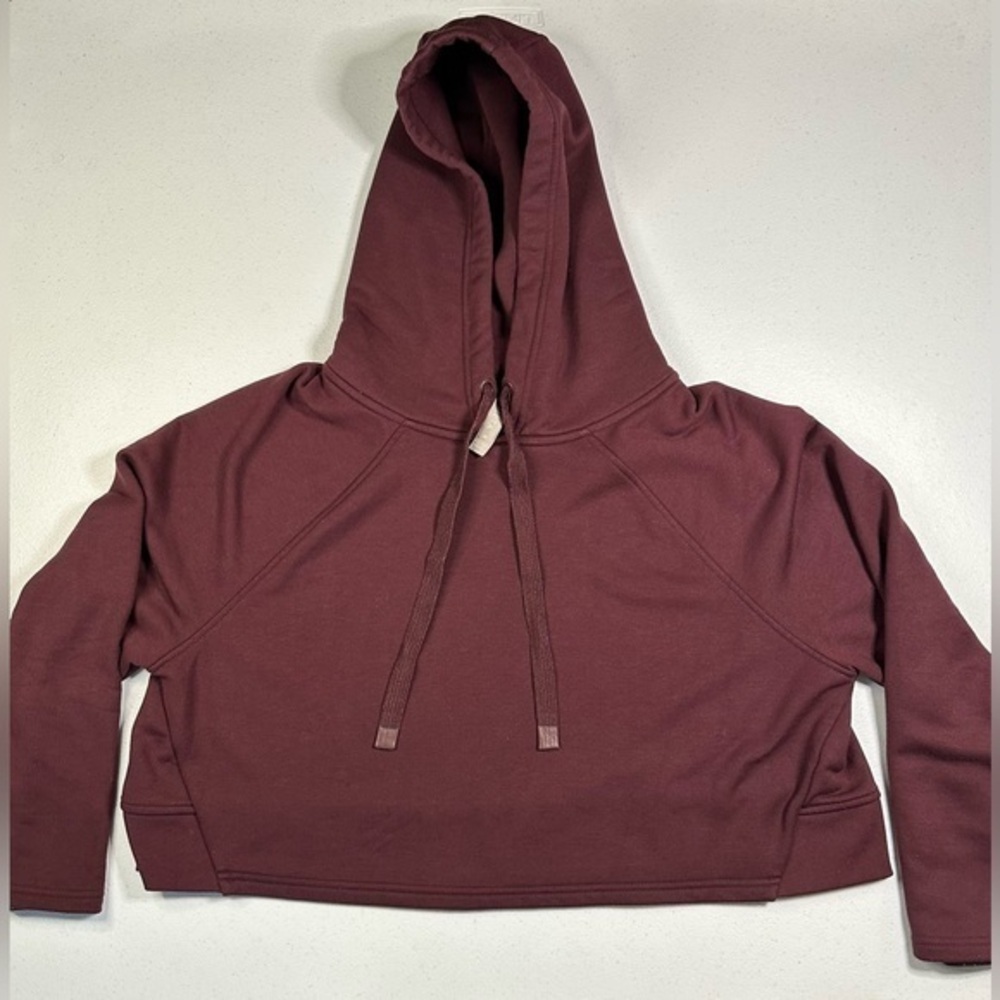 Athleta Womens Cropped Hoodie Sweatshirt Burgundy Maroon Raglan Sleeve Size M